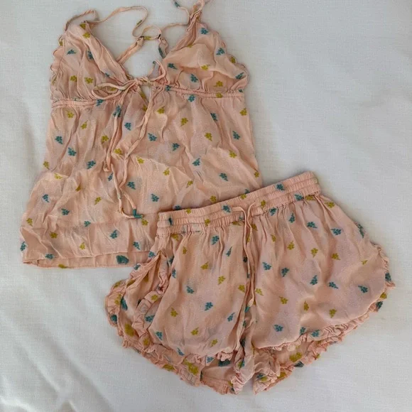 Anthropologie Peach Ruffled Pajama Set- Womens S - Picture 4 of 10